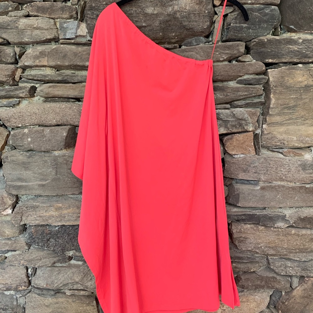 Beautiful one sleeved coral dress